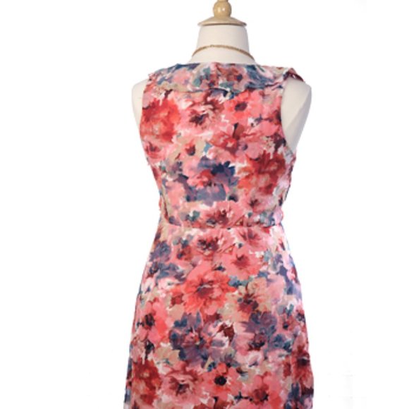 Cupio Sleeveless Ruffled Front Wrap Dress Lined Midi High-Low - Picture 6 of 7